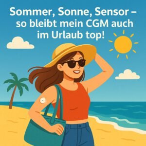 Eine Frau genießt den Sommerurlaub am Strand, während ihr CGM-Sensor für Blutzuckerwerte sorgt. | © Name