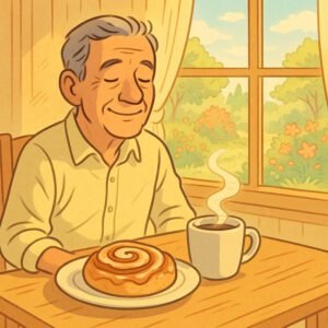 Ein älterer Mann genießt eine Zimtschnecke und Kaffee, während er über seinen Blutzucker nachdenkt. | © Der_Tag_ohne