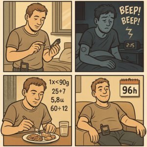 Ein Mann überwacht seinen Blutzucker mit CGM-Technologie während seiner täglichen Routine mit Diabetes | © GlucoseCode