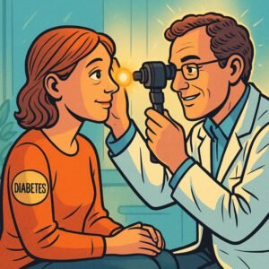Ein Arzt untersucht die Augen einer Patientin mit Diabetes, um ihre Gesundheit zu kontrollieren. | © Name