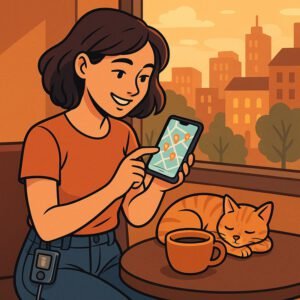 Eine Frau nutzt ihr Smartphone, um Blutzuckerwerte und Diabetes-Management mit Freude zu überwachen. | © hey_dabie