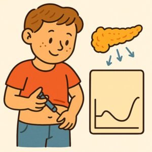 Ein Junge misst seinen Blutzucker mit einem CGM-Gerät und spritzt Insulin für sein Diabetes-Management. | © GlucoseCode
