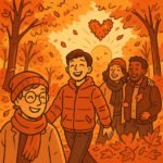 Freunde genießen einen herbstlichen Tag im Park, während sie über Diabetes und Blutzucker sprechen. | © Name