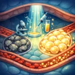 Illustration zur beta_zellen_regeneration zeigt Forschungstechniken zur Diabetesbehandlung und Glukosekontrolle.