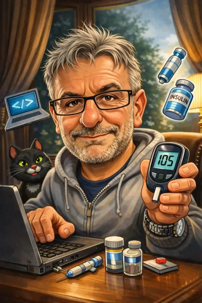 Ein Mann überwacht seinen Blutzucker mit einem Gerät, um sein Diabetes-Management zu optimieren. | © GlucoseCoder-3